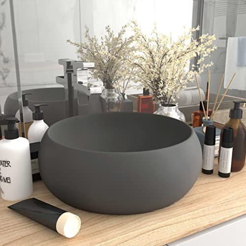Plomberie, robinetterie, lavabo, lavabos de salle de bain,lavabo de luxe rond mat gris foncé 40x15 cm céramique