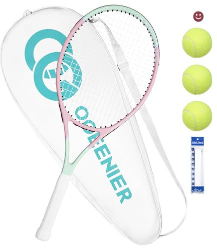 OGEENIER Raquette de Tennis de 68,6 cm pour Adultes, Raquette de Tennis pré-cordée pour débutants, Raquettes légères et récréatives avec 1 surgrip et 3 balles de Tennis