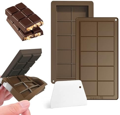 WUGAUWOR 2 Moule Tablette Chocolat en Silicone Alimentaire avec 1 Spatule | Sûr, Résistant à la Chaleur | Moule à Tablette de Chocolat pour Pralines, Barres Énergétiques, Décorations de Gâteaux