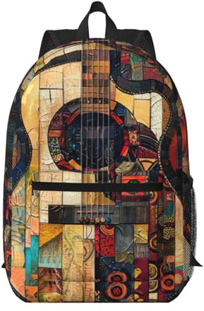 JEJEA Reiserucksack mit Gitarren-Motiv, 43,2 cm, Computer-Rucksack, College, Tagesrucksack, Business-Rucksack mit Tasche, Schwarz , One size