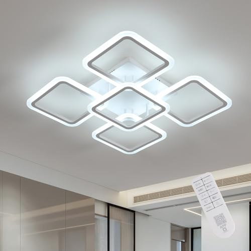 Riserva LED Deckenleuchte Dimmbar 57W, Quadratisch, 3000K-6500K, Weiß | Deckenlampe mit Fernbedienung Aluminium für Schlafzimmer, Wohnzimmer, Esszimmer, Korridor
