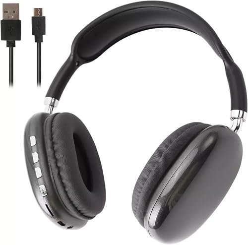 Wireless Bluetooth Headphones, Over-Ear, Noise Cancelling, Black, with Built-in Microphone and Adjustable Headband