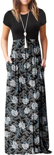 GRECERELLE Maxi Dress for Women - Summer Casual Long Dresses for Ladies with Pockets (PJ White Lily, XL)