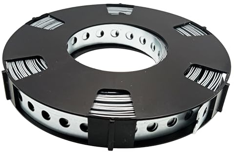 HAFD Montageband aus perforiertem Metall - Befestigungsband aus verzinktem Stahl für Holz-, Rohr- und Kabelinstallation - Mehrzweck-Kleiderbügelleiste mit Kassette - Rostbeständig (17 mm x 10 m)