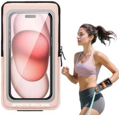 Brassard Sport Téléphone Portable, Sac de Téléphonie Mobile 2-en-1 du Jogging, 6,8 Brassards Running Réglable pour iPhone 16/15/14/13/12 Pro Max Sansung (Rose)