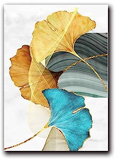 Dwetcxo Bild auf Leinwand Blau Blau Gold Gemälde Foto Auf Leinwand Kunstdruck Wohnzimmer Bilder Flur Deko Wandbilder Modern Wandbild Schlafzimmer Küchenbilder Kein Rahmen 40x60cm