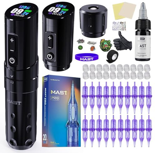 Mast Flip3 Kit Máquina Tatuaje Inalámbrica 7 Recorrido Ajustable 2 Baterías | Máquina Tatuaje Rotativa Inalámbrica Liner Shader, Silenciosa, OLED, Ergonómica, Kit Agujas Accesorios, Tatuador Principiante