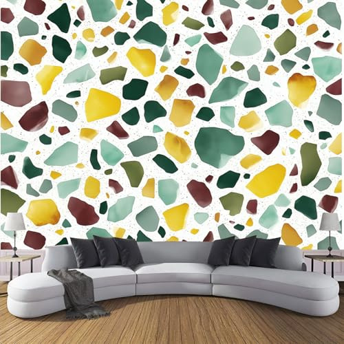ZISTRCBAO Papier Peint Soie Motif Terrazzo Aquarelle, Papier Peint Panoramique Or, Décoration Murale Minimaliste Moderne Pour Salon Chambre Appartement 150x105cm