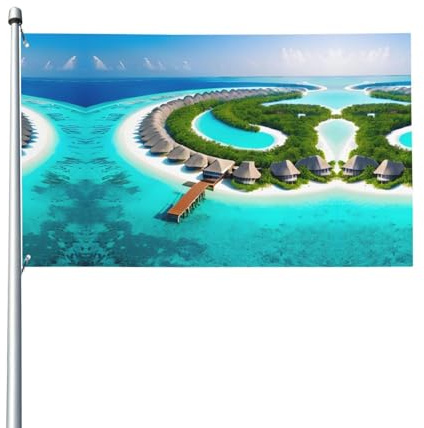 Malediven-Flagge. Gartenflagge für den Außenbereich, 90 x 152 cm, lebendiger Druck, Polyester-Banner, einfach aufzuhängen, für Terrasse, Party, Camping.