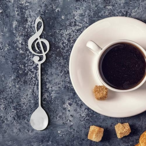 Sonew Colorful Stainless Steel Dessert Spoons with Musical Note Design - Coffee and Stirring Spoons for Your Table Decor (Silver)