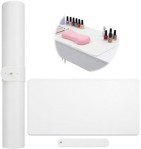 Nail Mat Soft Silicone Nail Art Table Mats Waterproof PU Leather Nail-Pad for Nail-Tech Salon Home, Portable (White, 60x30cm MAT ONLY)