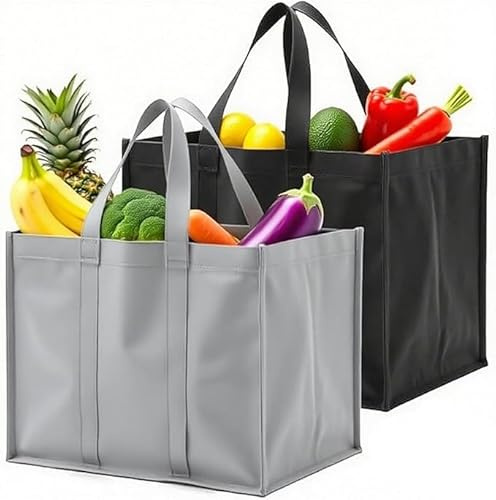 SLIAXINT 2 stycken stora shoppingkassettset, vikbar stabil bärväska, återanvändbar förstärkningsdesign, fleecetyg shoppingväska för stormarknad camping picknick bagage, grå svart
