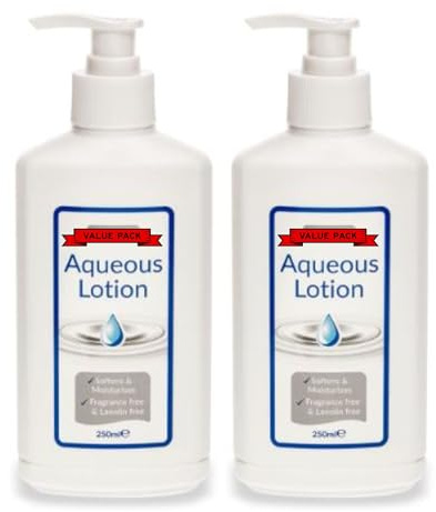 Aqueous Cream 250ml x 2 Pump Bottles – Fragrance Free & Lanolin Free Moisturising Cream for Dry & Sensitive Skin – Lightweight Non Greasy Emollient Lotion for Face, Hands & Body