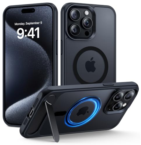 GUAGUA Magnetic Case for iPhone 15 Pro Max with Durable Aluminum Kickstand, MagSafe Compatible, Military Grade Shockproof Protective Cover with Stand for iPhone 15 Pro Max 6.7, Black