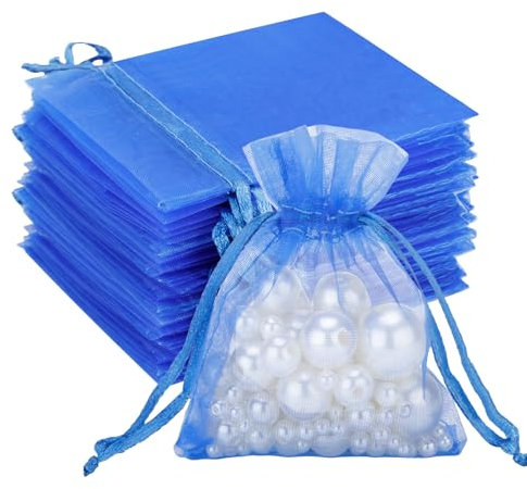 G2PLUS 100PCS Sacs Organza,Sachets Pochettes Cadeau en Organza Sac à Bijoux,Sachets pour Lavande pour Bijoux Cadeaux Bonbons Marriage-7x9cm Bleu