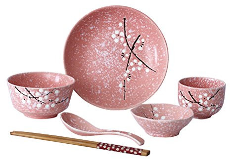 BESTonZON Set di 6 stoviglie in ceramica giapponese, per la casa, in ceramica, colore rosa