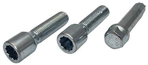 Juego de 20 x Estrella Tornillos Plata largos para tornillos de rueda pernos Llanta Candado M12 x 1,5 fina estrecho Tornillos de Rueda
