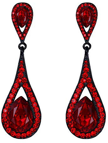 EVER FAITH Damen Österreich Kristall Hochzeit Elegant 2 Teardrop Durchbohrte Ohrringe Rot Schwarz-Ton