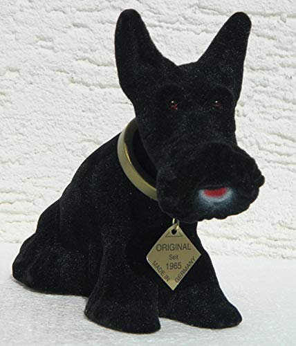 RAKSO Wackel Figur Hund Scottish Terrier Wackelfigur H 13,5 cm klein schwarz Dekofigur mit Wackelkopf
