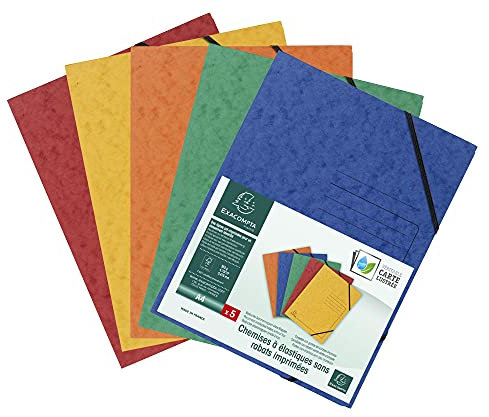 Exacompta 555410E 5er Pack Premium Eckspanner-Mappe. Made in Germany. Aus extra starkem Colorspan-Karton DIN A4 mit 2 Gummizügen farbig sortiert Sammelmappe ideal für Büro und Schule