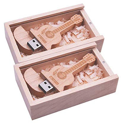 Anloter Lot de 2 clés USB en bois pour guitare + boîte cadeau (32 Go, violon USB2.0)