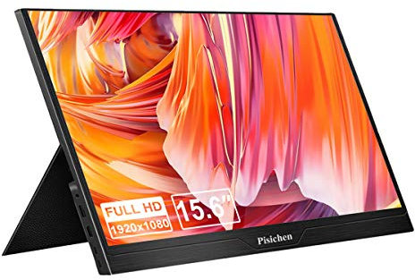 Pisichen 15.6 Inch Portable Monitor Full HD 1920×1080 IPS Screen with HDMI Type-C USB C, Built-in Speakers, Portable Gaming Monitors for Laptop, PS4, Xbox, Smart Phone