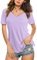 Beluring Damen Kurzarm Shirts Sexy Criss Cross V Ausschnitt Tops Oberteile Lavendel M