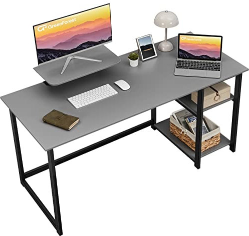 GreenForest Computer Desk with Monitor Stand,47 inch Home Office Desk with Reversible Storage Shelves,Modern Writing Desk Study PC Laptop Work Table,Grey