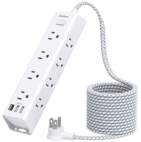 Surge Protector Power Strip - 10 FT Extension Cord, Power Strip with 12 Widely AC Outlet 4 USB, Flat Plug Wall Mount Overload Protection, 1050J, Desk Charging Station for Home Office, ETL Listed,White