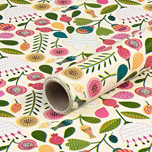Geschenkpapier Blumen m. Grußfeldern, Creme, Geburtstagspapier, 0,7 x 10 m