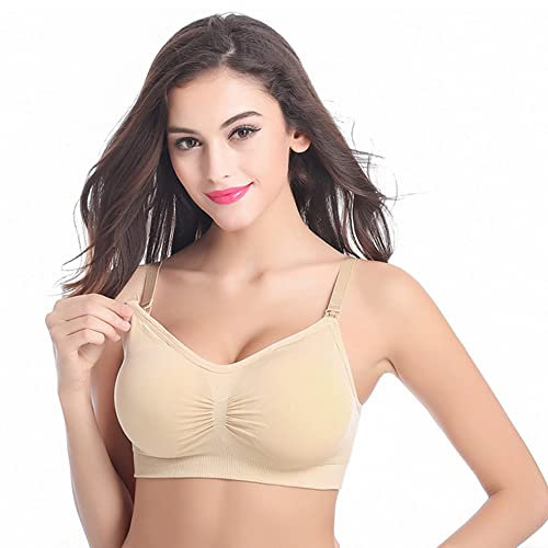Soutien-Gorge d'allaitement de Maternité sans Armature Soutien-Gorge avec Coussinet Respirant Brassiere de Grossesse pour Femmes Allaitant (as4, Numeric, jaspo_2X_o, jaspo_2X_ot, Beige, M)