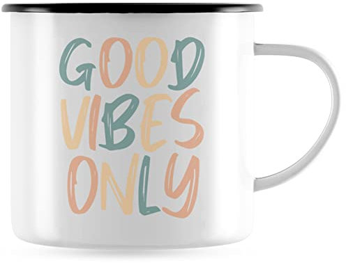 JUNIWORDS Emaille-Tasse, Good Vibes ONLY, Schwarzer Tassenrand (1007474)