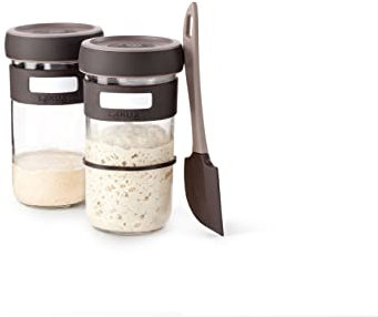 Lékué Kit para Hacer Masa Madre, 2 recipientes Especiales de Vidrio, espátula de Silicona y Recetas