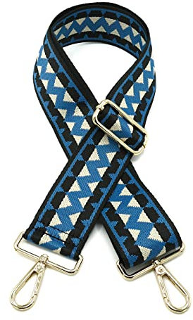 Angtex Taschengurt Schultergurt zum Wechseln für Damen-Handtaschen, verstellbar, 5 cm breit Wellen blau/Weiss