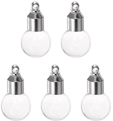sourcing map 5pcs Name on Rice Glass Vial Pendant 6mm Width Ball Shape Screw Cap Pendant Clear Vial Necklace Hanging Wish Bottles for Liquid Sand Ashes DIY Pendant Craft Souvenirs