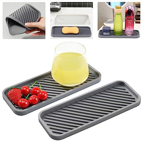 WASYPLSFOI Spülbecken Bathroom Badezimmer Küchen Küche Bad Sink Organizer Abtropfmatte Abtropfschale Tropfschale Spüle Geschirr Spülbeckenmatte Schmal Silikon, 2 Grau
