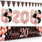 Bluelves Deko 20. Geburtstag Mädchen, Luftballon 20 Geburtstag Mädchen, Schwarz Roségold Extra Lange Happy Birthday Banner (210 x 40cm) + Girlande Wimpel + Schwarz Rosegold Konfetti Luftballons