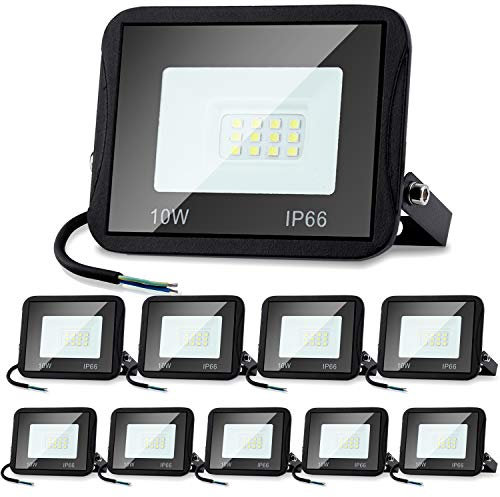 Daromigo LED Strahler Außen, LED Strahler 10 Stück 10W, LED Scheinwerfer, 900LM LED Scheinwerfer außen,6000K Kaltweiß IP65 Wasserfest Außenstrahler für Hinterhof,Garage,Flur