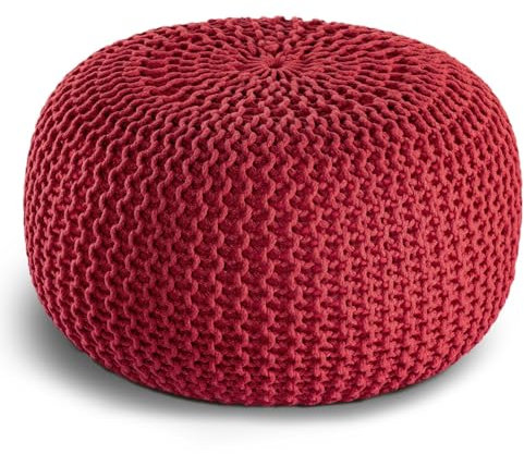casamia Pouf Ø 55 o. 45 cm Strickhocker Sitzpouf Bodenkissen Premium Outdoor nachhaltig Größe ø 55 cm, Farbe rot - Tango red