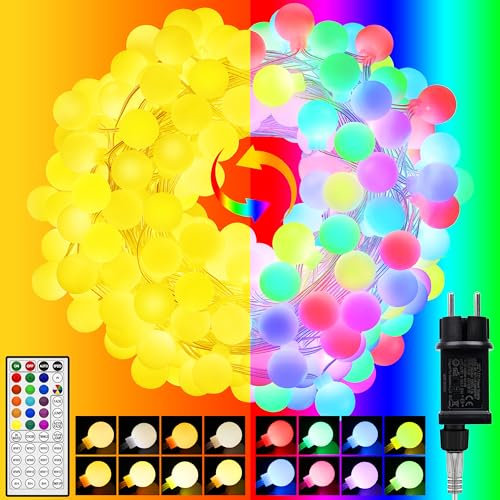 StarryEver 10M 100 LED Lichterkette Innen Strom, Warmweiß & Bunt Globe Lichterkette Außen, 30 Farben 7 Modi Kugeln Farbwechsel Lichterketten Außen für Garten Patio Mädchen Kinderzimmer Zimmer Deko