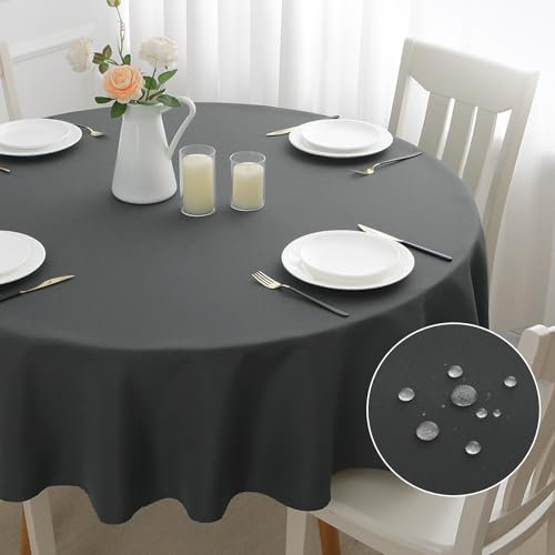 mosayt Tischdecke Rund 100 cm Abwaschbar Leinenoptik Tischtuch Lotuseffekt Leinendecke Fleckschutz Tischwäsche Grau für Esszimmer, Garten, Hochzeiten
