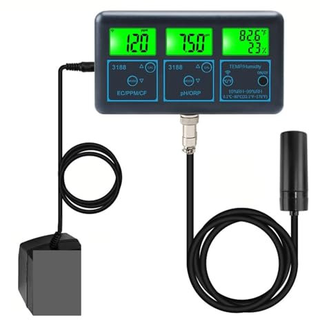 WLLKIY Tuya WiFi 7in1 Wasserqualitätstester Wasseranalysator PH/ORP/EC/PPM/CF/Feuchtigkeit/Temperaturmonitor Wasserqualitätsdetektor PH-Meter