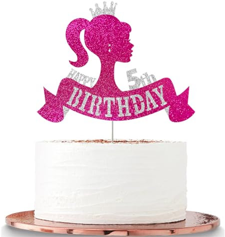 Bar-bie Girls Cake Toppers for 5th Birthday Parties, Happy 5th Birthday Toppers for Boy & Girl