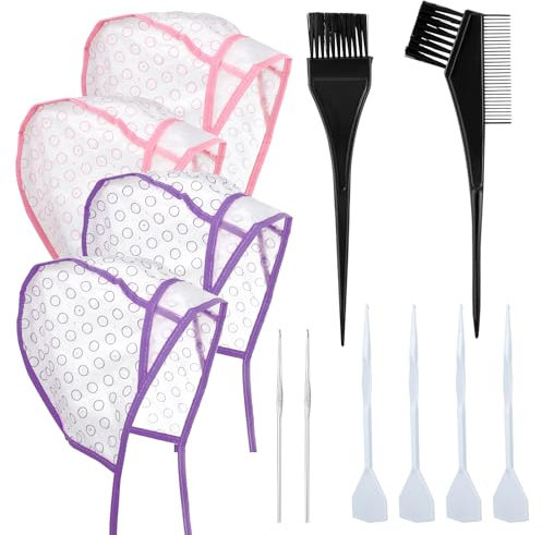 Bewudy 12 pezzi accessori per la tintura dei capelli, cappa a ciocca regolabile colorazione evidenziando tappo parrucchiere accessori evidenziare cappellino per capelli con fori (viola+rosa)