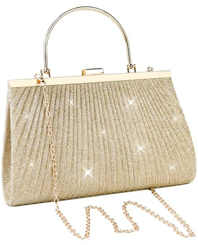 KYYGKY Abendtasche Damen Gold Handtasche gold Damen Clutches mit abnehmbarer Kette Clutch Glitzer Tasche Clutch Gold Goldene Tasche Damen Goldene Handtasche für Hochzeit Braut Prom Cocktail Party