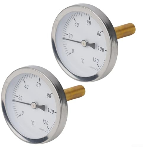 HpLive 2 Stück Anlegethermometer Heizungsrohr，Bimetall-Thermometer 63mm 0-120°C, Heizungsthermometer mit Kupferhülse 1/2 für Heizkörperrohrtemperatur, Heim & Industrie