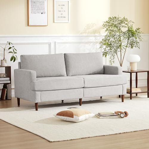 Howjoe Größe 175 x 82 x 76 cm Sofa 2 Sitzer, Klein für Wohnzimmer & Schlafzimmer,Couch Kleine Sofa mit Leinenstoff & Massivholzfüßen,Mini mit Armlehne, in Hellgrau