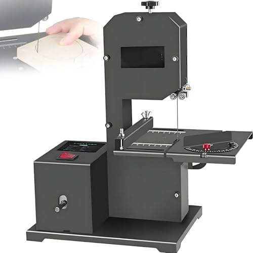 Scie à ruban automatique 800 W avec table inclinable en métal (0-45°), hauteur de coupe de 70 mm et gorge de 90 mm pour coupe de bois et de mousse