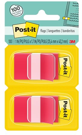 Post-it Standard Page Flags in Dispenser 1in Wide, Red 100 Flags, 680-RD2