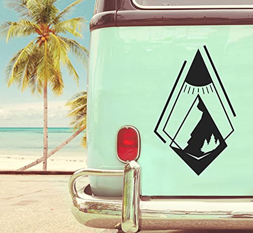 pixlfactory Berg Dreieck Sonne Aufkleber Sticker Decal Vinyl für Camper, Wohnmobil, Wohnwagen, Auto, Motorrad, Koffer, Fahrrad, Notebook und mehr